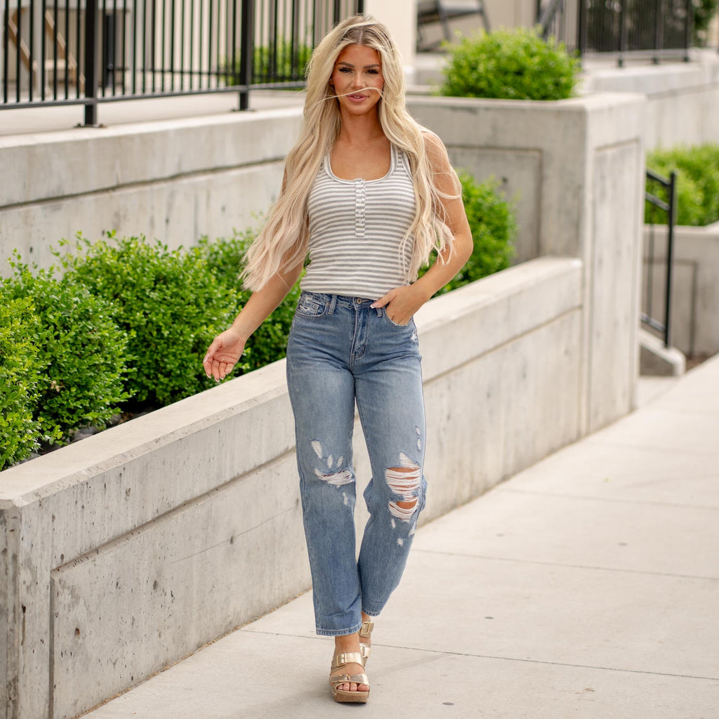 KanCan Wrene Ultra High Rise 90's Boyfriend Medium Blue Wash