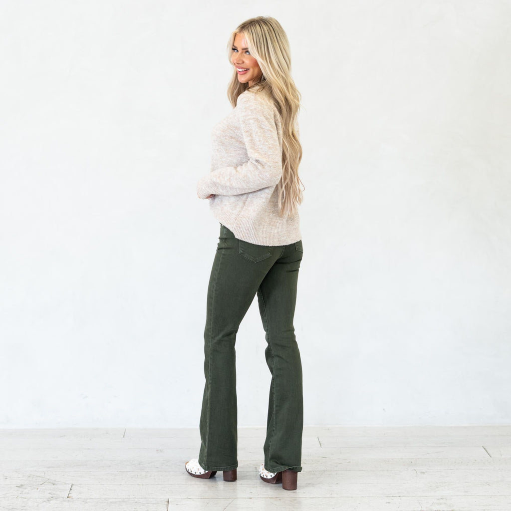 KanCan Olive High Rise Flare Jeans