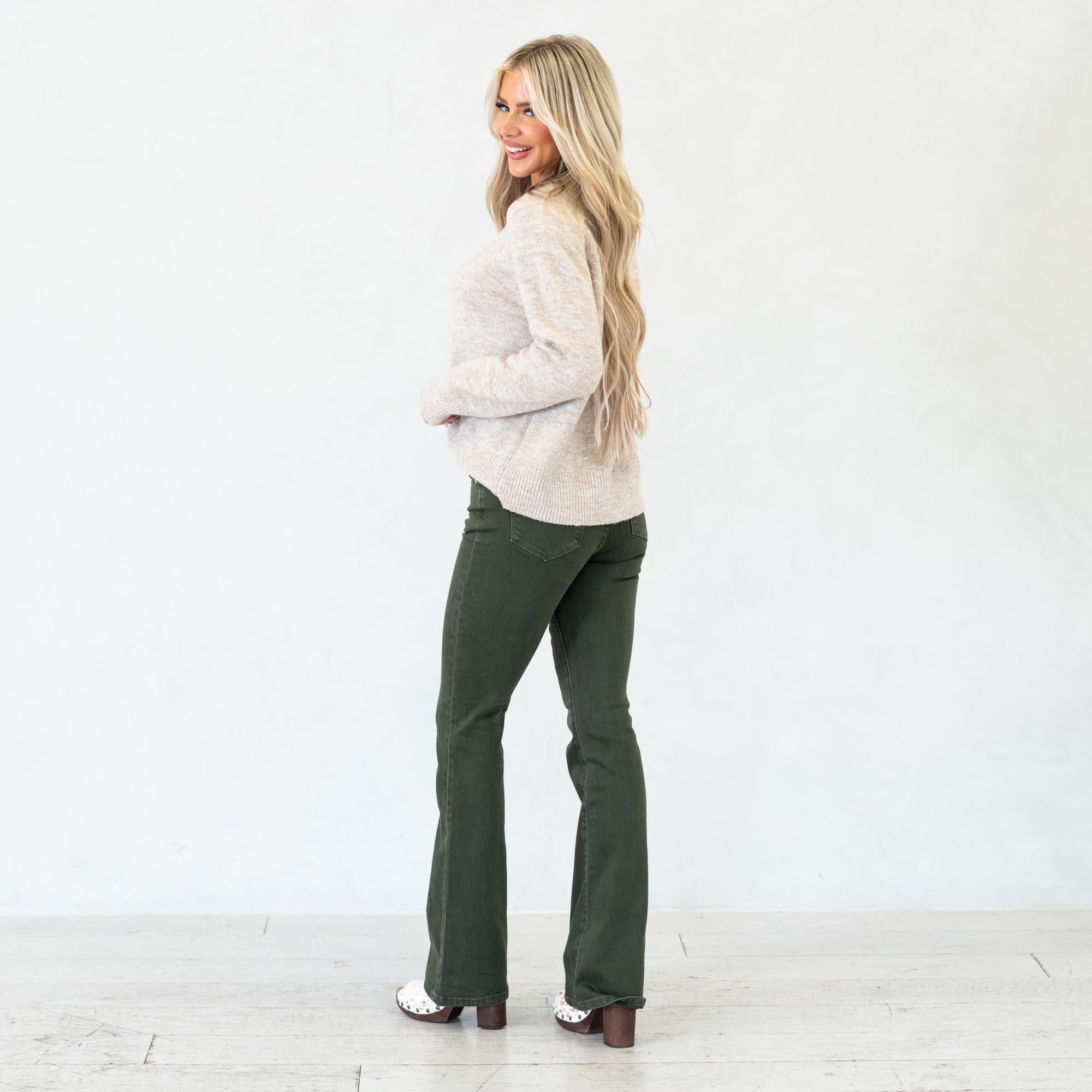 KanCan Olive High Rise Flare Jeans