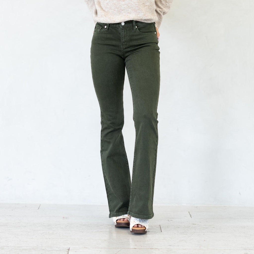 KanCan Olive High Rise Flare Jeans