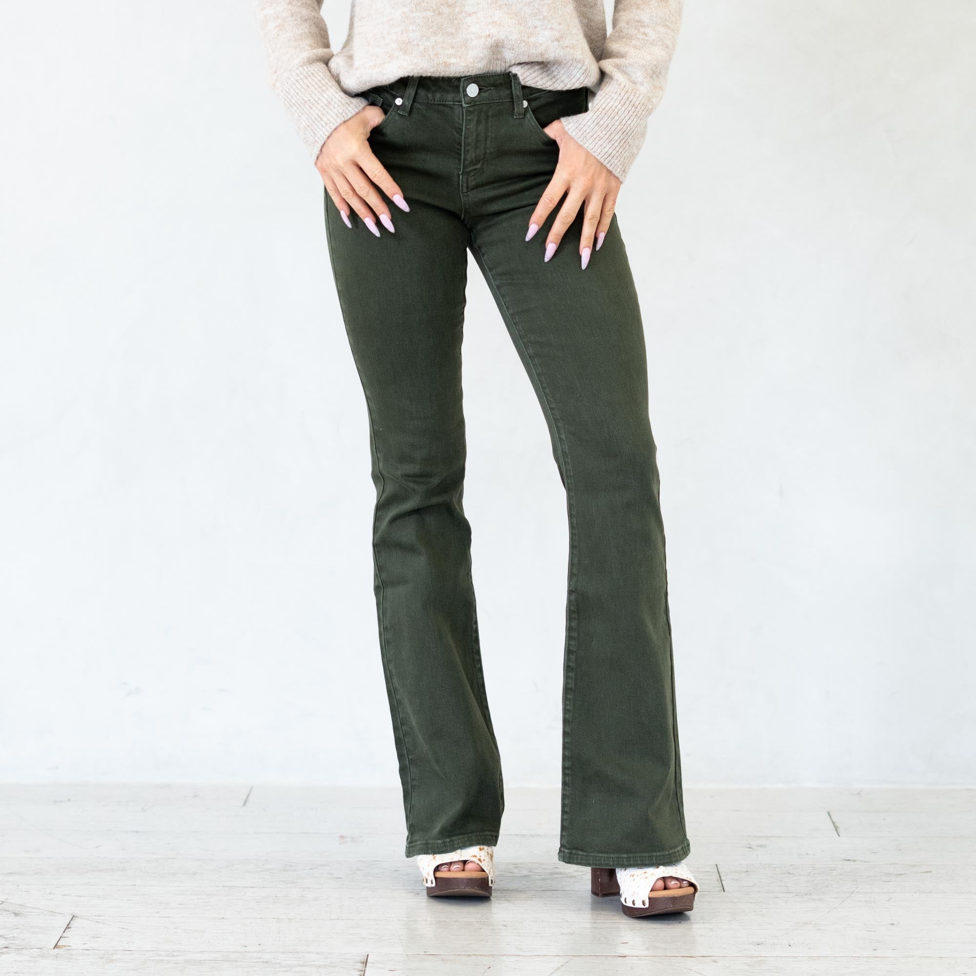 KanCan Olive High Rise Flare Jeans