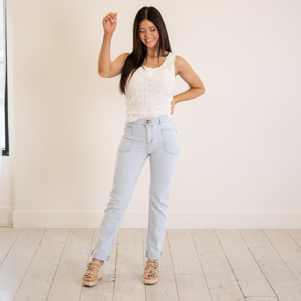 KanCan Genevie High Rise Straight Leg Striped Pant