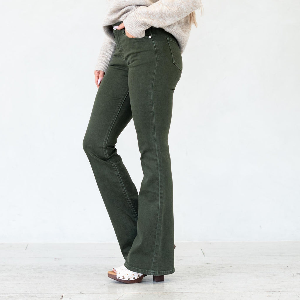 KanCan Olive High Rise Flare Jeans