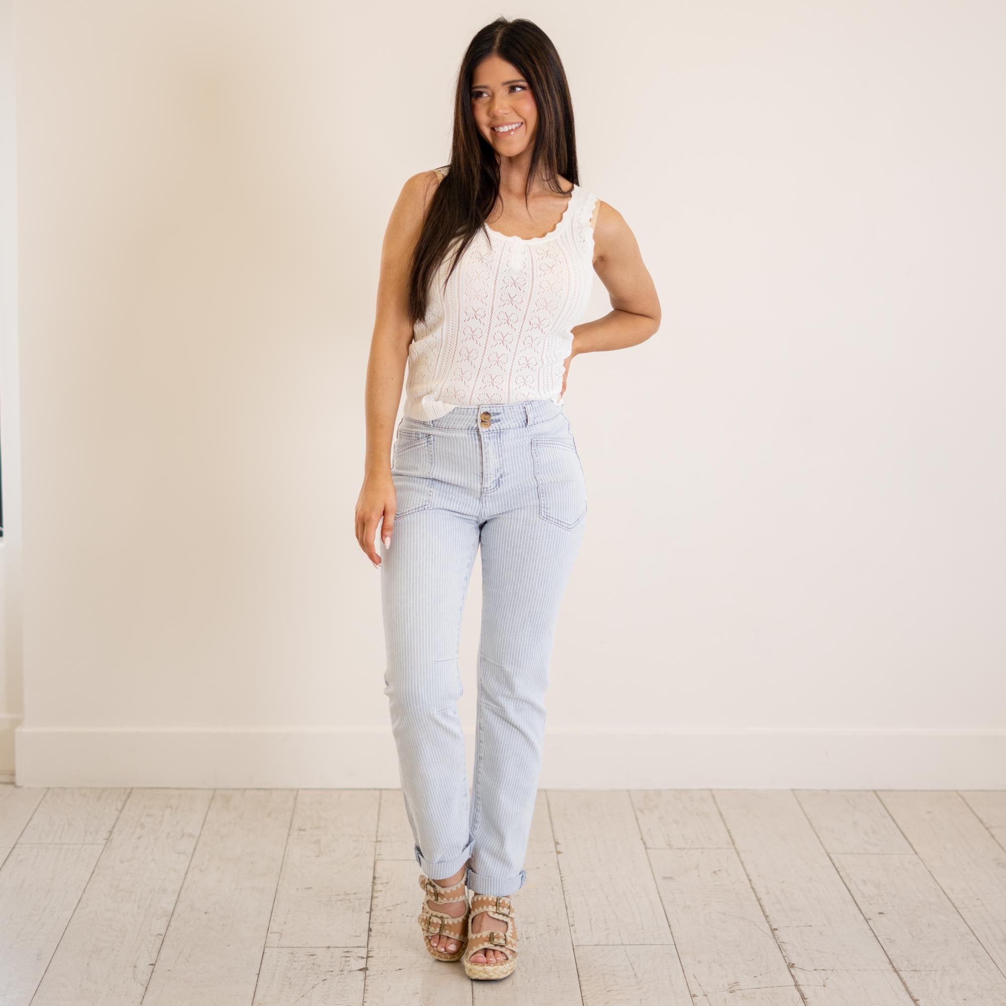 KanCan Genevie High Rise Straight Leg Striped Pant