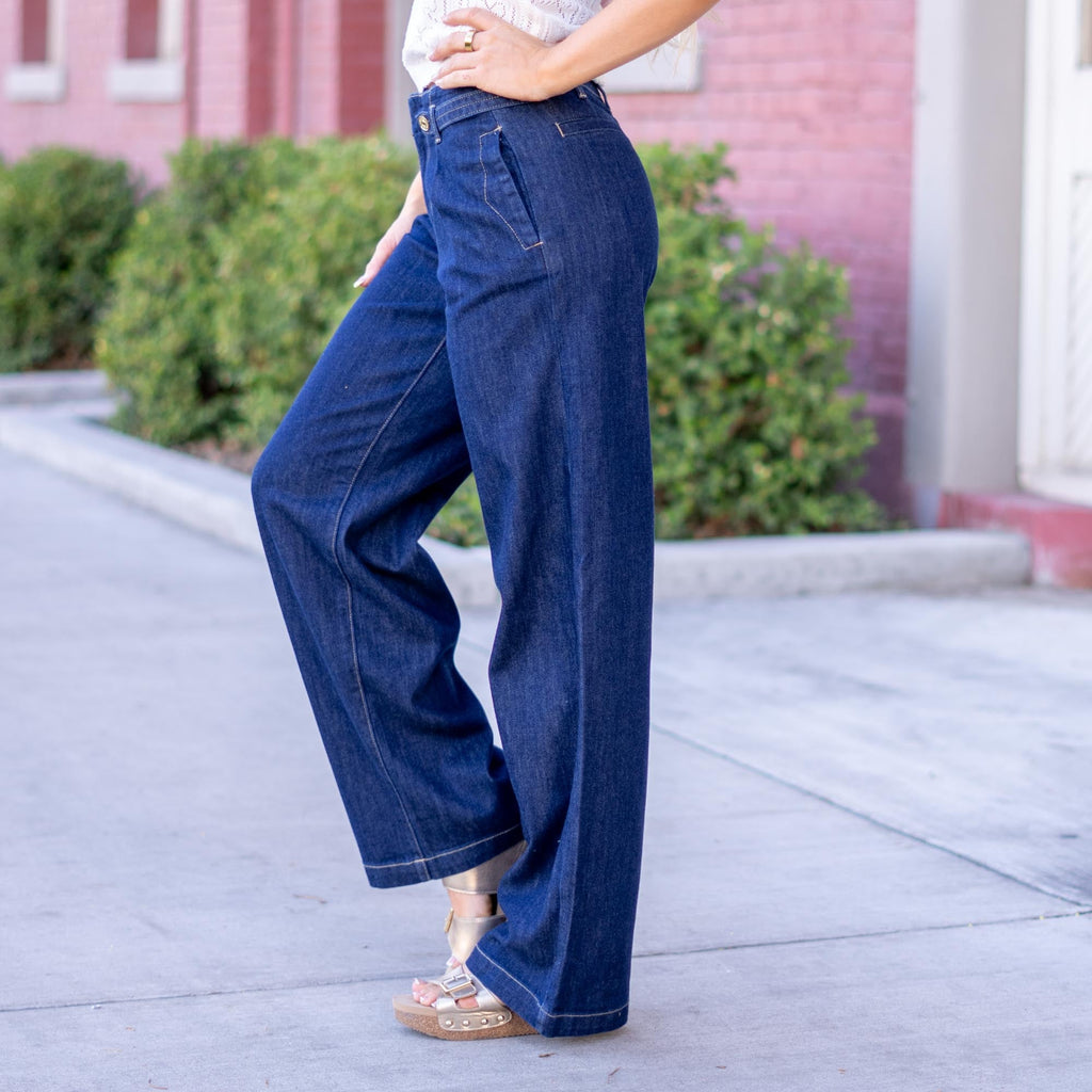 KanCan Niveah High Rise Wide Dark Blue Wash