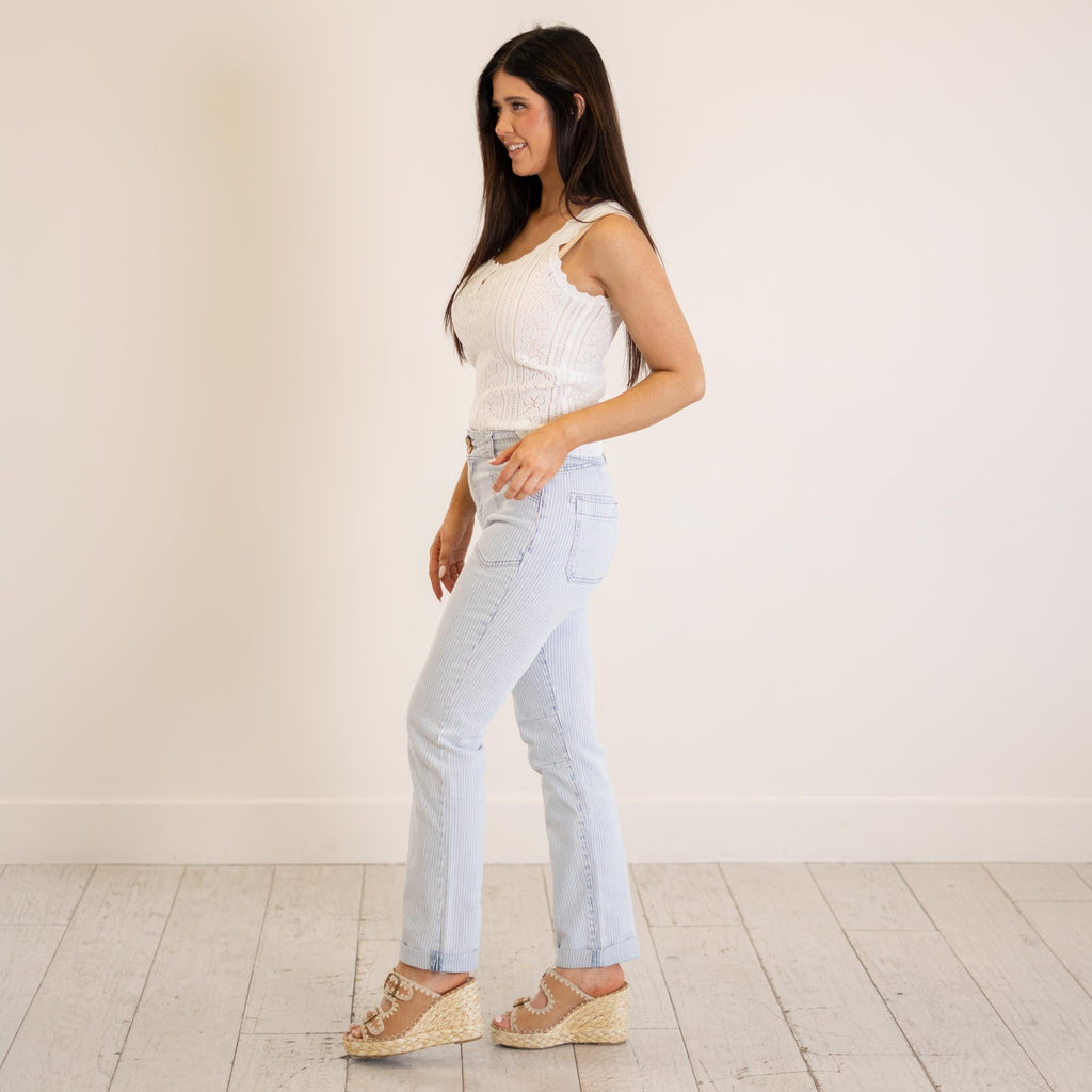KanCan Genevie High Rise Straight Leg Striped Pant