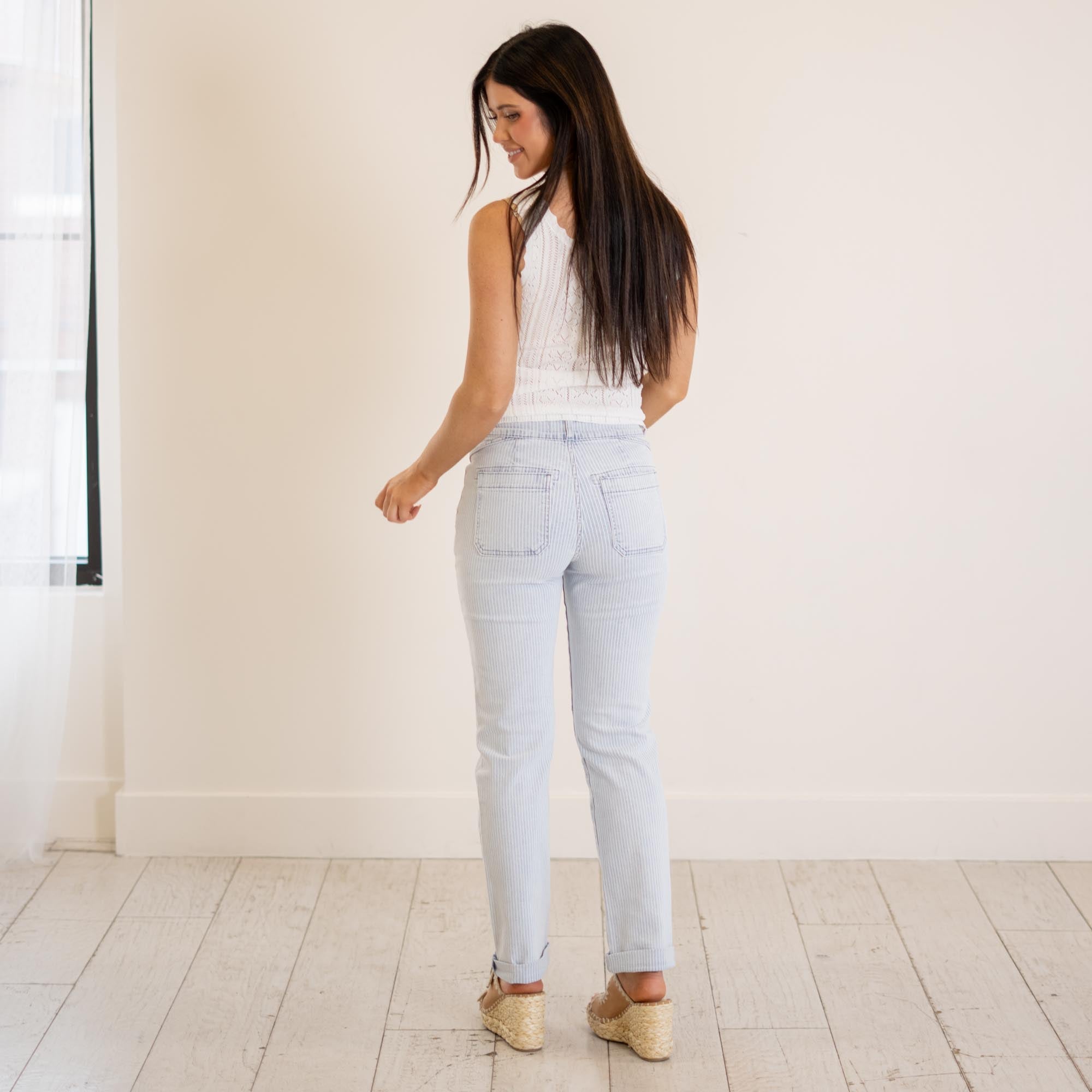 KanCan Genevie High Rise Straight Leg Striped Pant