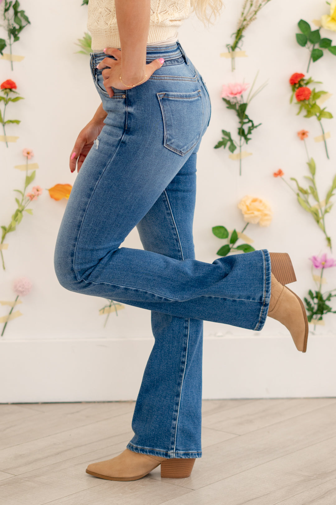 KanCan Kiera Mid Rise Boot Cut Jeans Medium Blue Wash