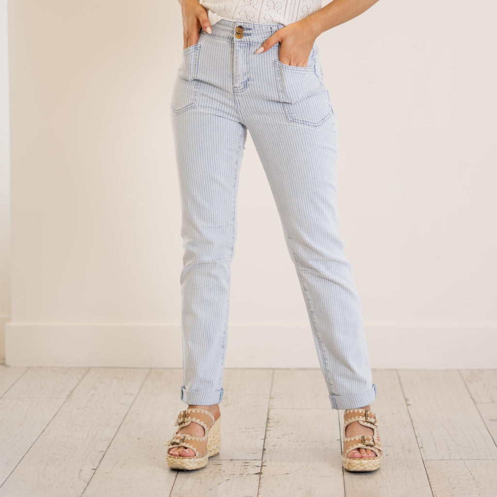 KanCan Genevie High Rise Straight Leg Striped Pant