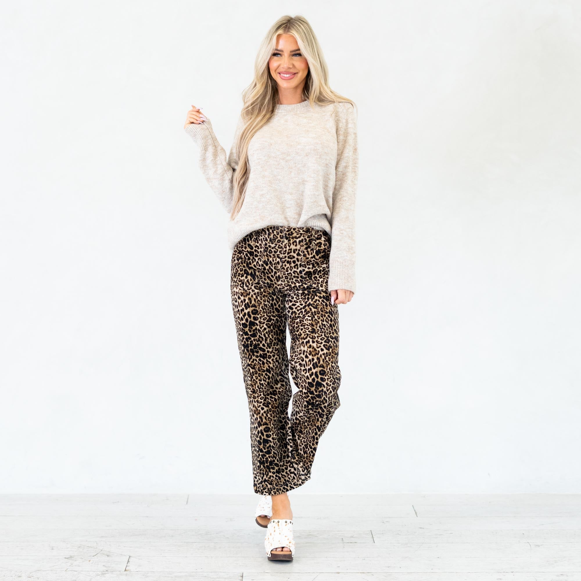 KanCan Tilly Ultra High Rise Leopard Corduroy Wide Leg Pants