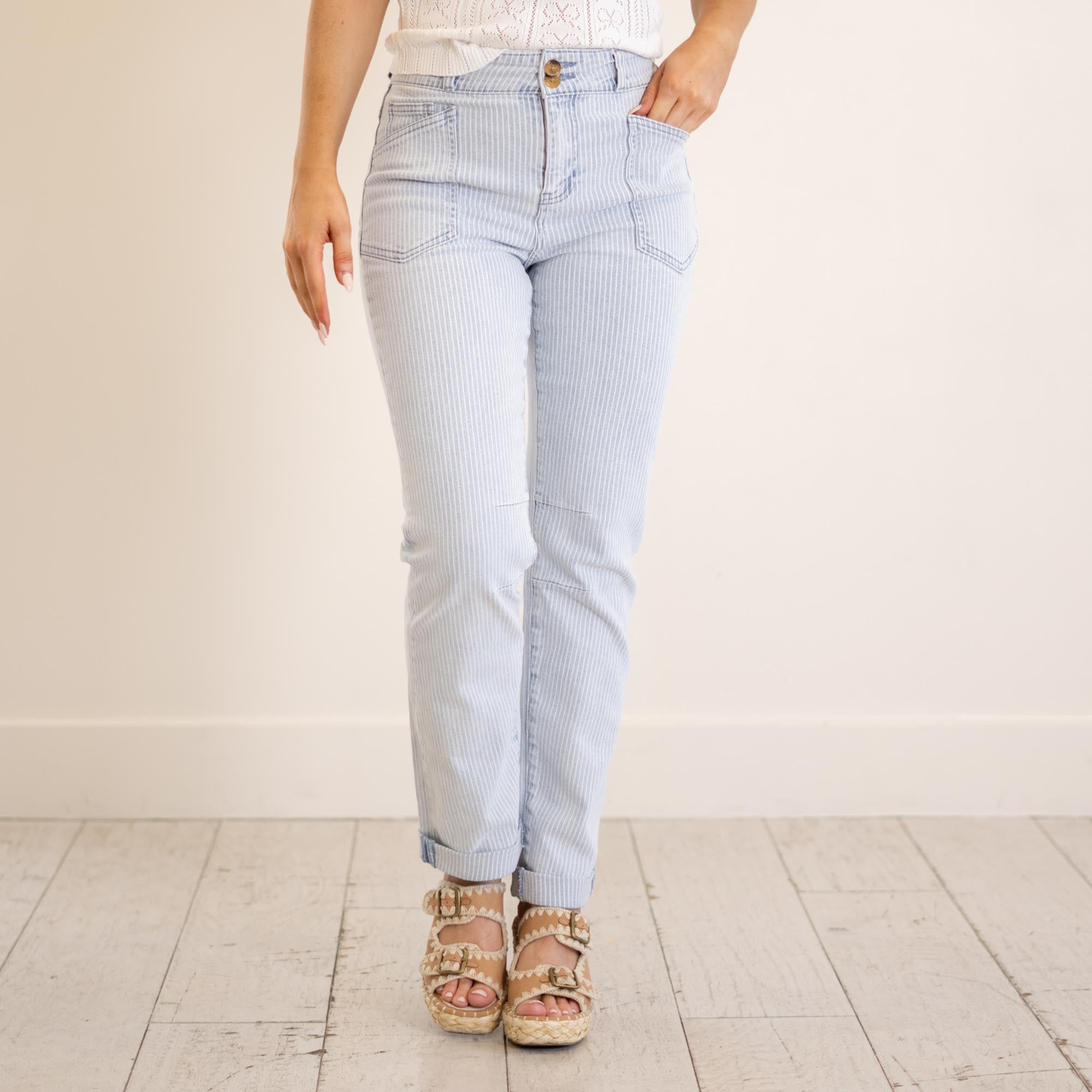 KanCan Genevie High Rise Straight Leg Striped Pant