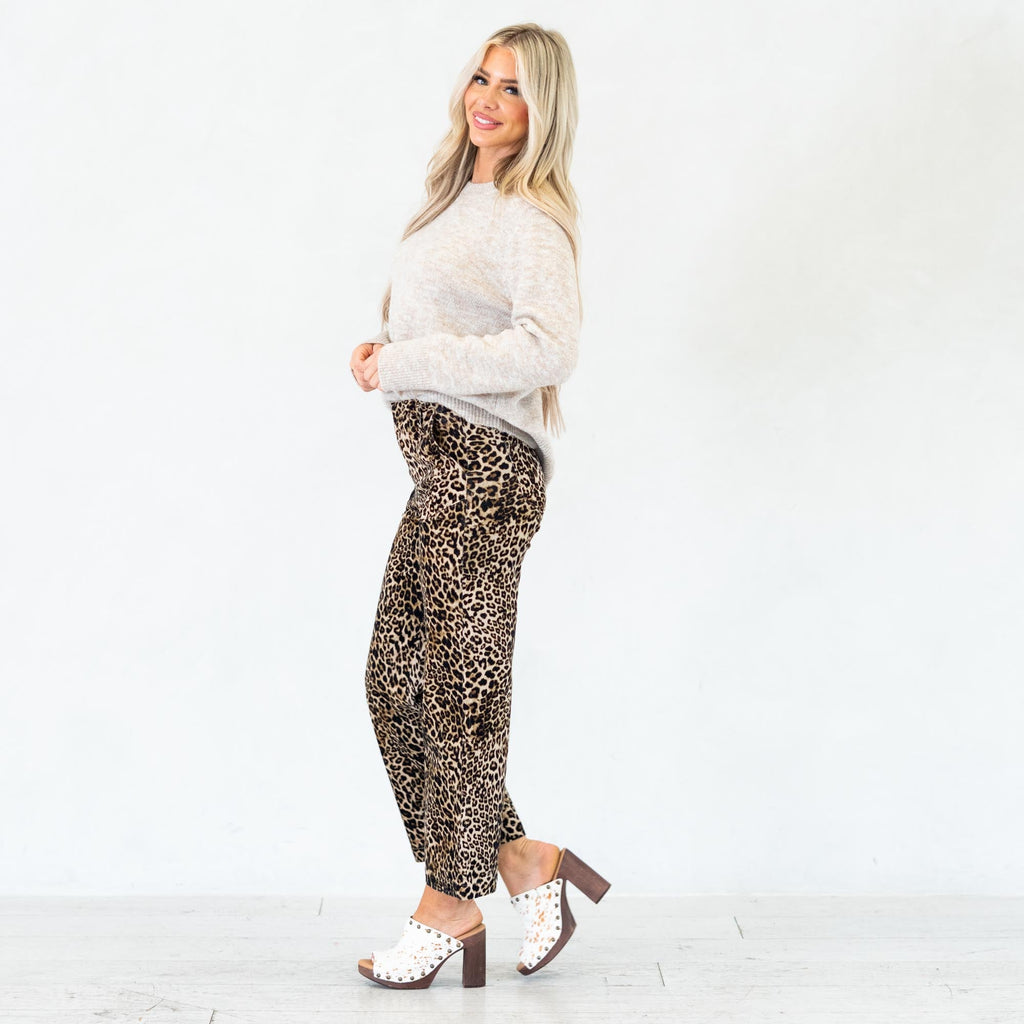 KanCan Tilly Ultra High Rise Leopard Corduroy Wide Leg Pants