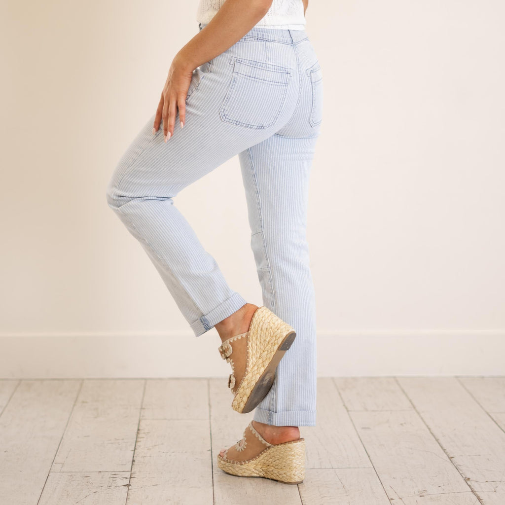 KanCan Genevie High Rise Straight Leg Striped Pant