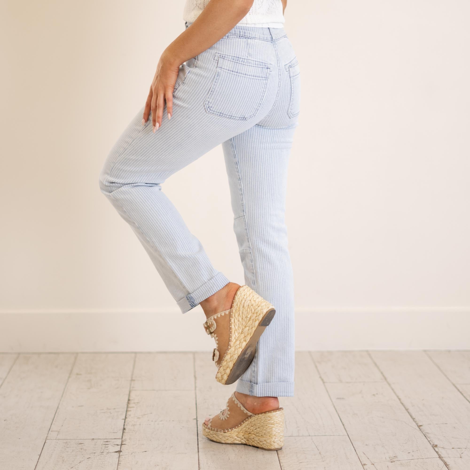 KanCan Genevie High Rise Straight Leg Striped Pant