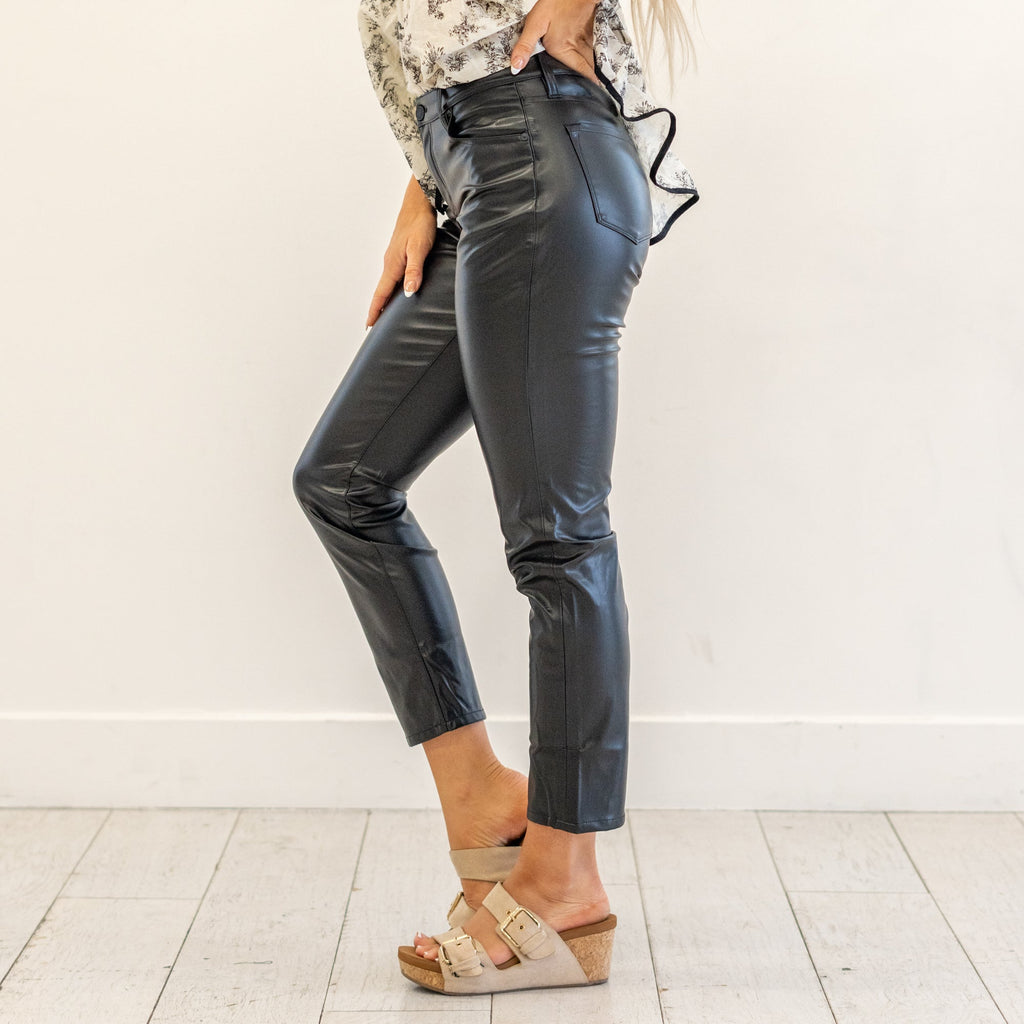 Rudi High Rise Faux Leather Slim Straight Leg