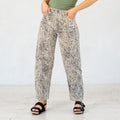 KanCan Animal Print Lydia Low Slung Barrel Corduroy Pants Beige