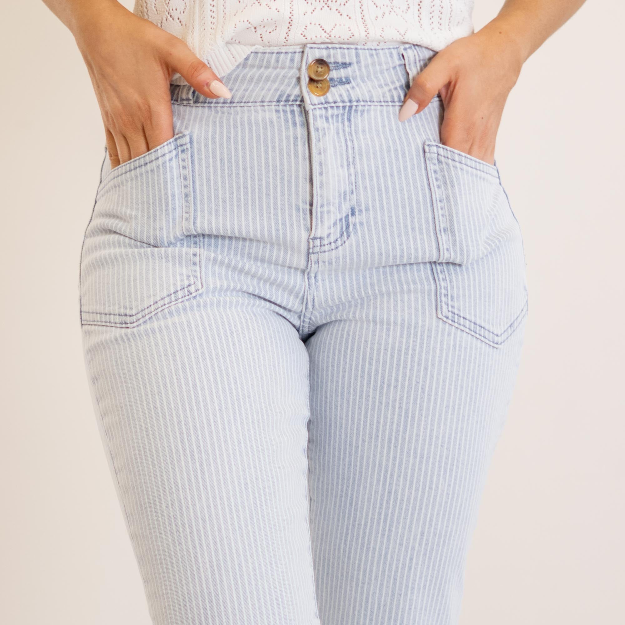 KanCan Genevie High Rise Straight Leg Striped Pant
