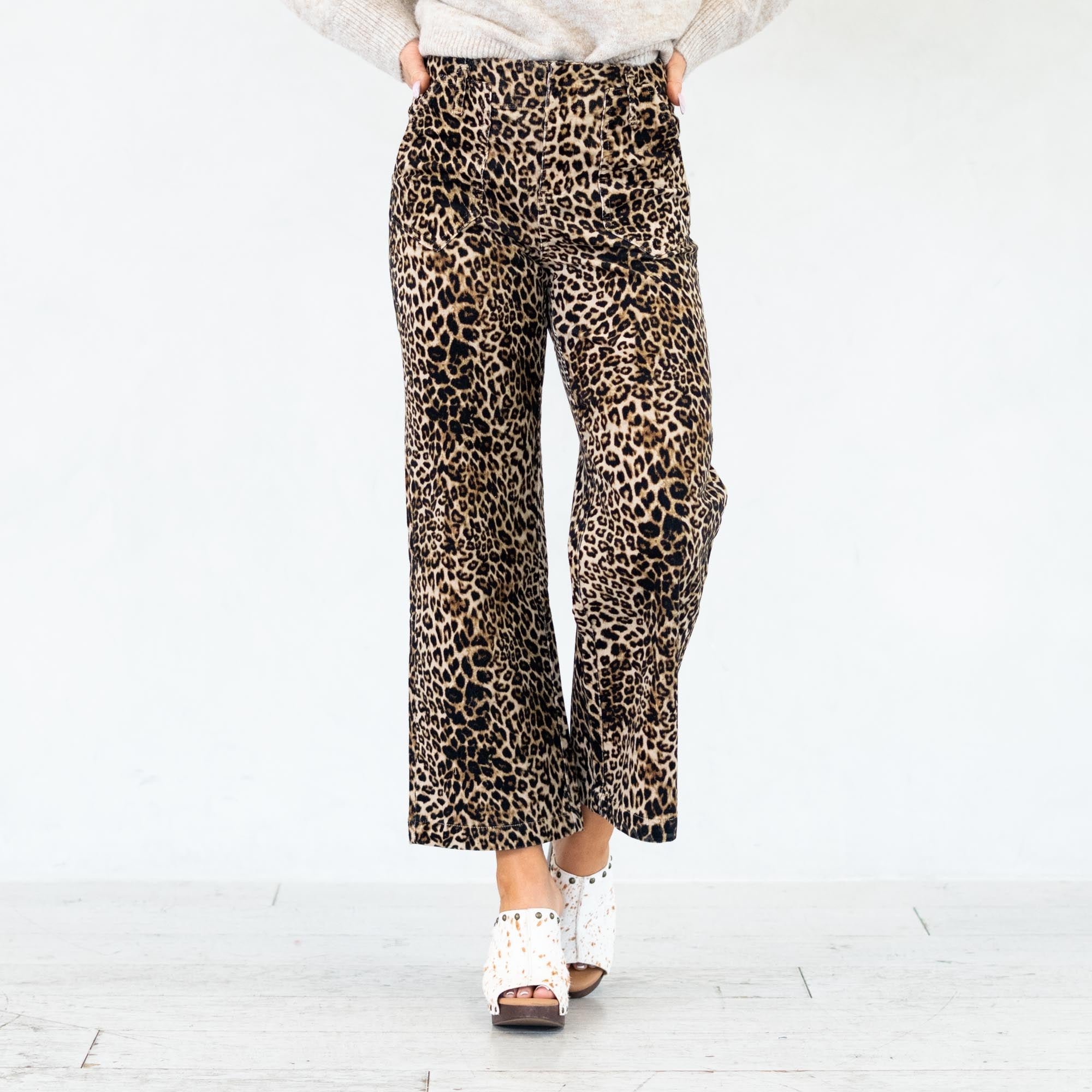 KanCan Tilly Ultra High Rise Leopard Corduroy Wide Leg Pants