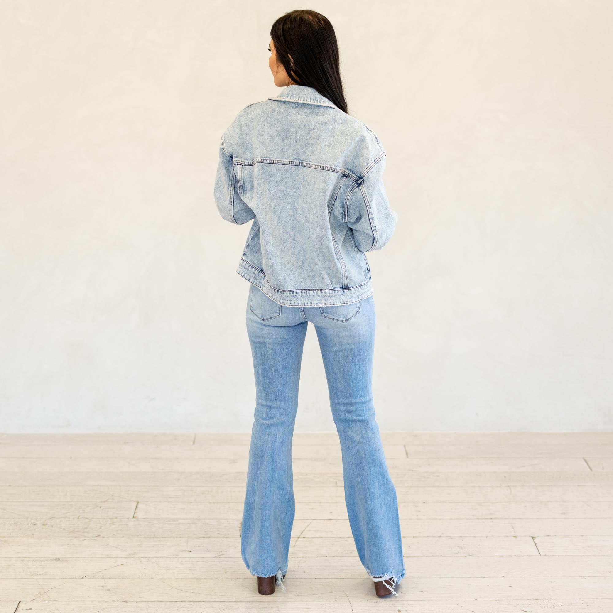 KanCan Illanie Oversized Denim Jacket Light Blue Wash