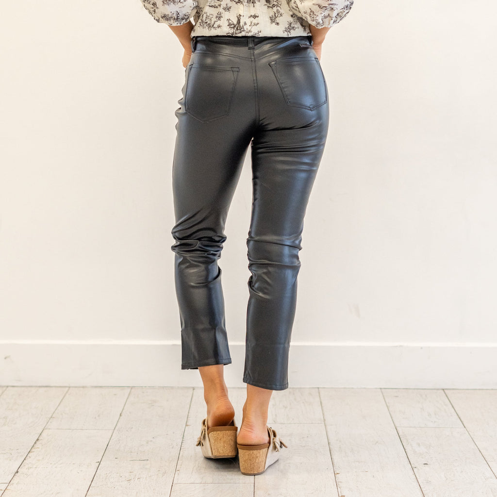 Rudi High Rise Faux Leather Slim Straight Leg