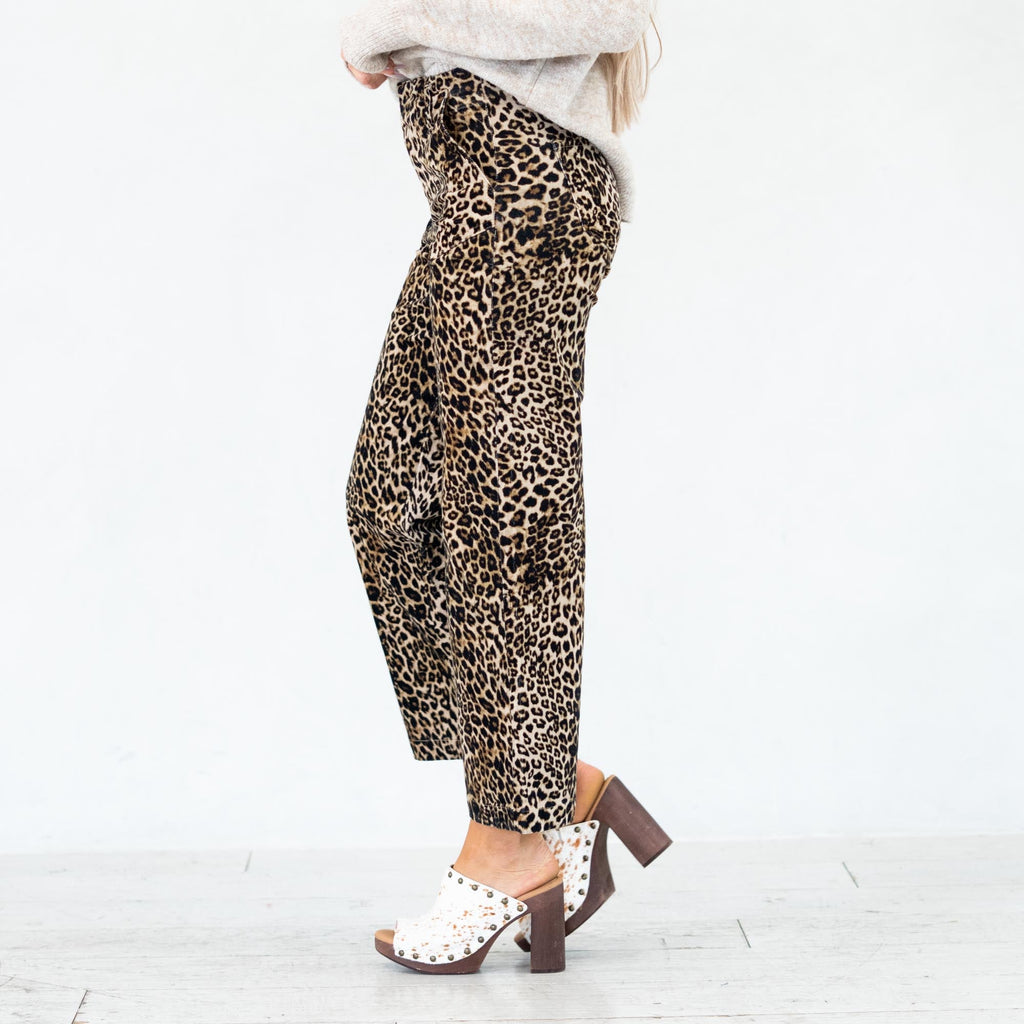 KanCan Tilly Ultra High Rise Leopard Corduroy Wide Leg Pants