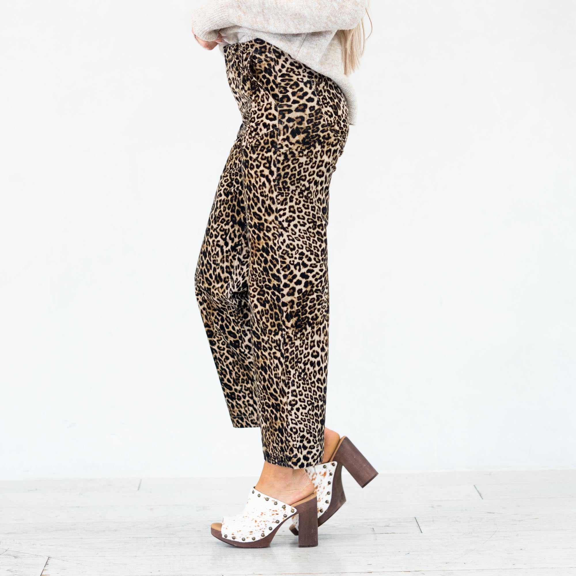 KanCan Tilly Ultra High Rise Leopard Corduroy Wide Leg Pants