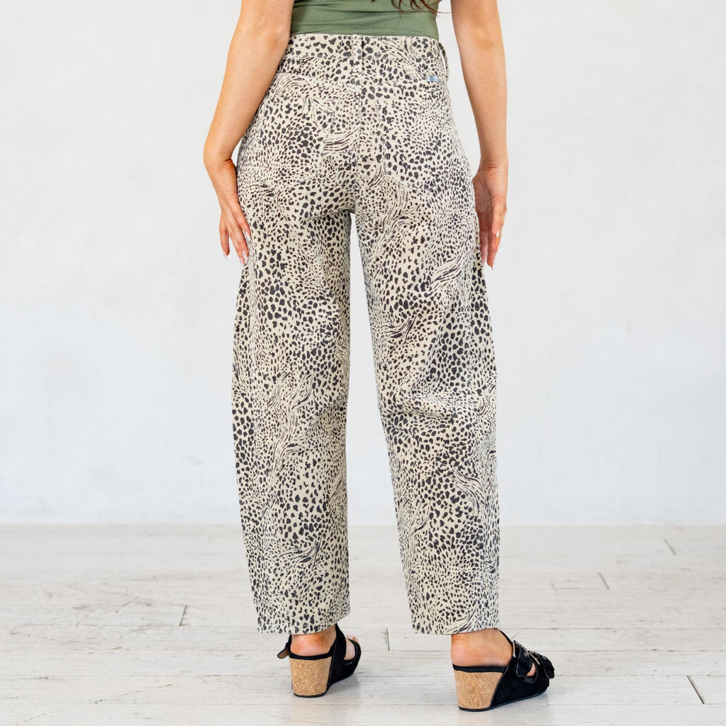 KanCan Animal Print Lydia Low Slung Barrel Corduroy Pants Beige