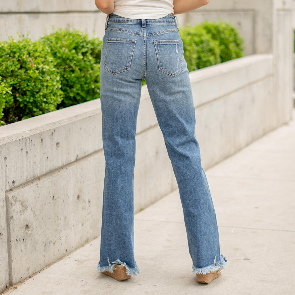 KanCan Marie High Rise Wide Flare Medium Blue