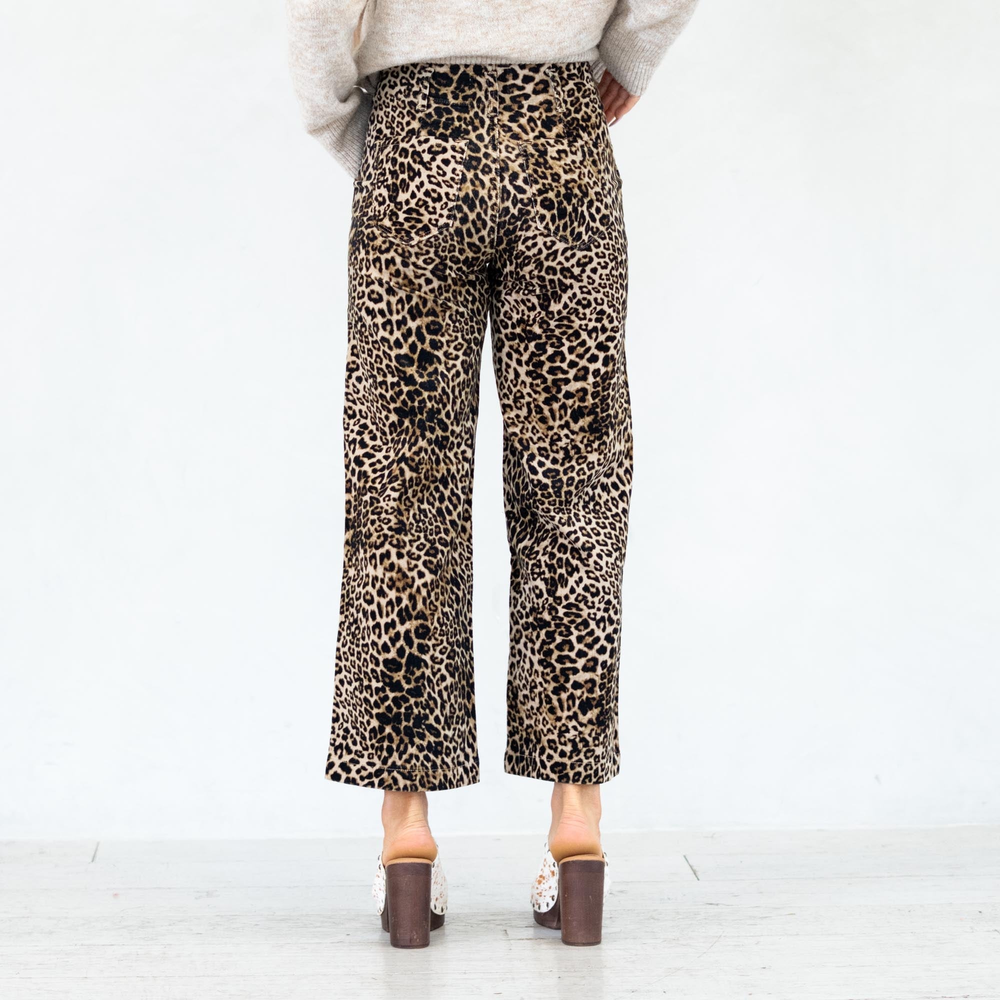 KanCan Tilly Ultra High Rise Leopard Corduroy Wide Leg Pants