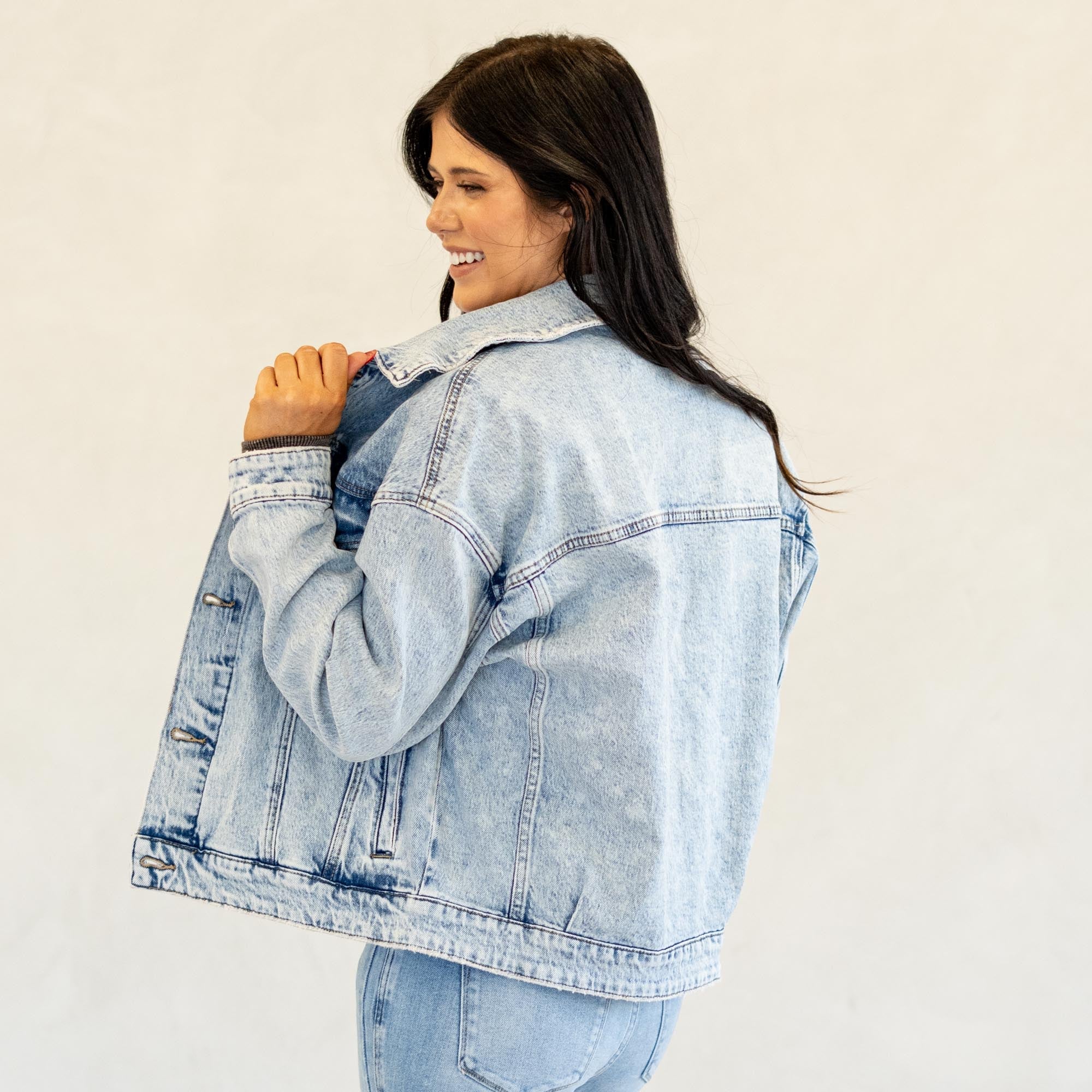 KanCan Illanie Oversized Denim Jacket Light Blue Wash