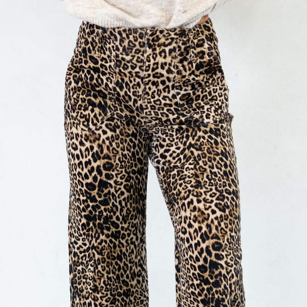 KanCan Tilly Ultra High Rise Leopard Corduroy Wide Leg Pants