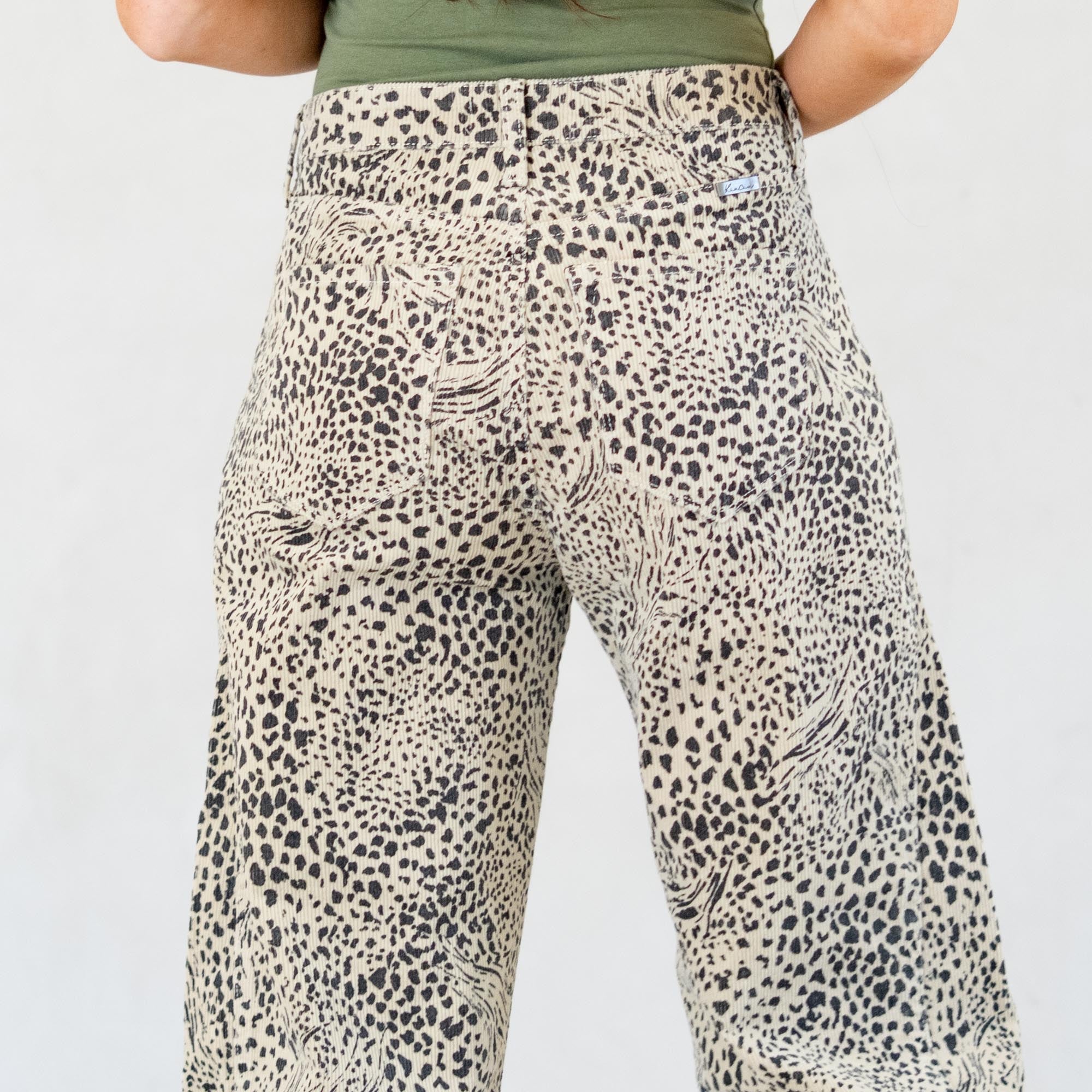 KanCan Animal Print Lydia Low Slung Barrel Corduroy Pants Beige
