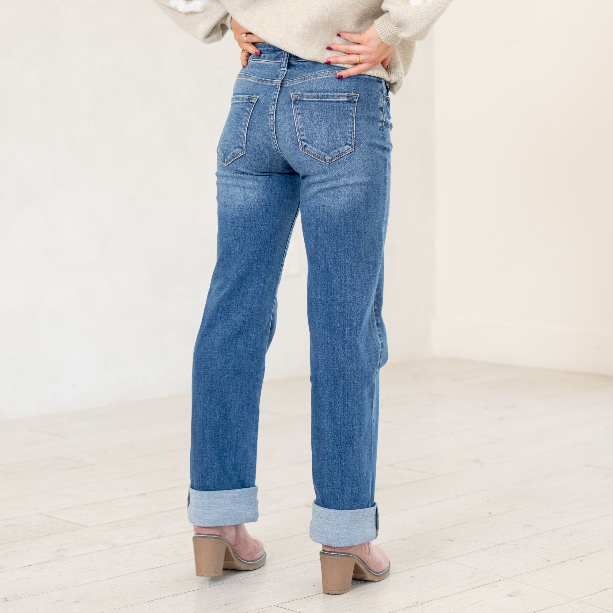 KanCan Ivanna High Rise Wide Leg Jeans Medium Blue Wash