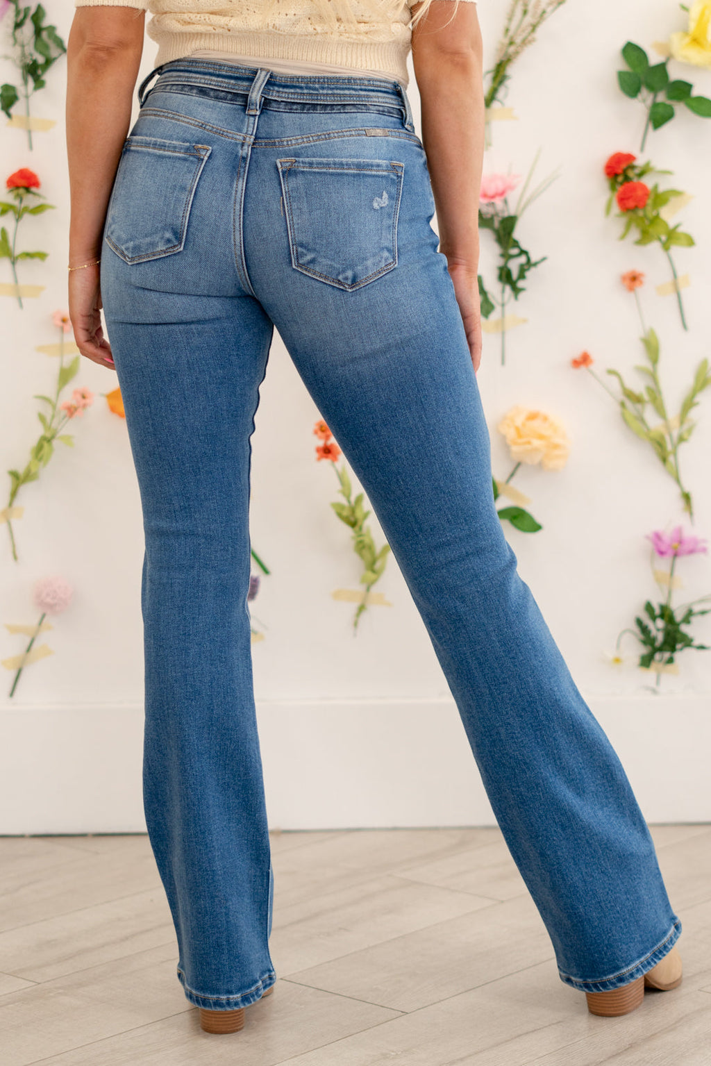 KanCan Kiera Mid Rise Boot Cut Jeans Medium Blue Wash