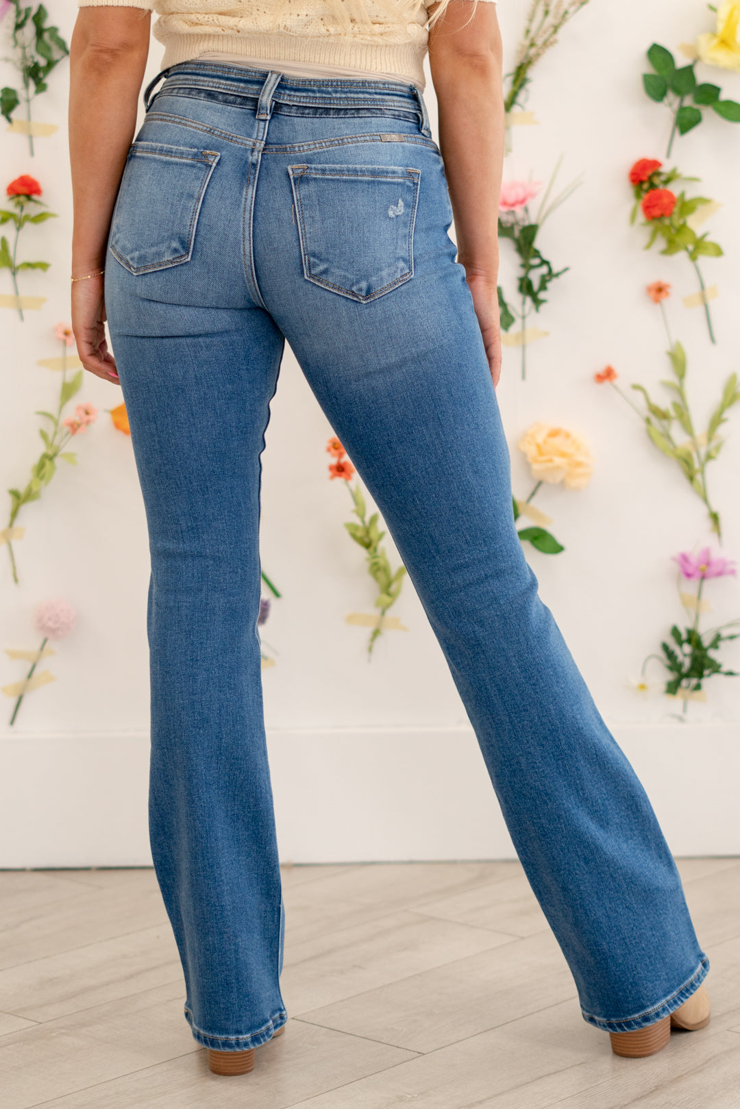 KanCan Kiera Mid Rise Boot Cut Jeans Medium Blue Wash