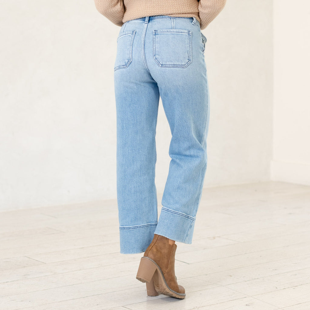 KanCan Darla High Rise Cropped Wide Leg Jeans Medium Blue Wash
